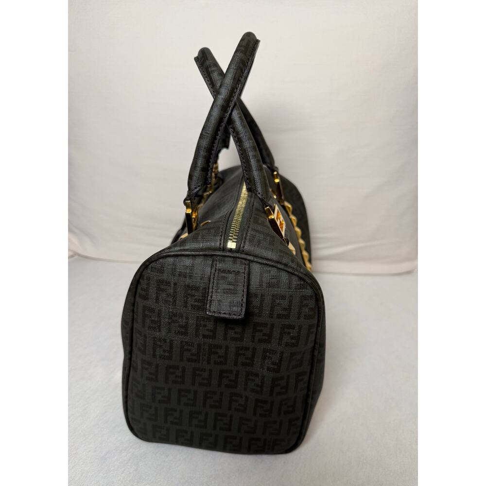 Authentic Fendi Zucca Studded Forever Bauletto Boston Bag Grey Spalmati Canvas - Picture 10 of 14